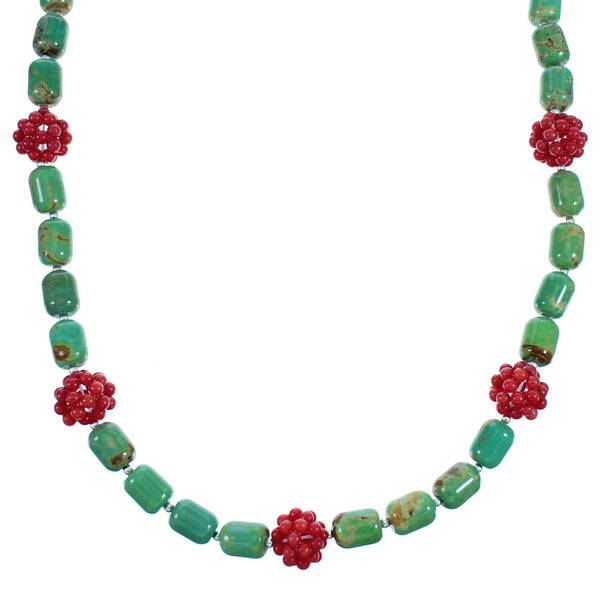 Sterling Silver Turquoise Coral Southwest Bead Necklace SX114657